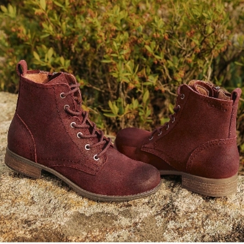 Earth New Leather Janel Lace Up Ankle Boots Burgundy Brown Women 8 - Picture 1 of 7